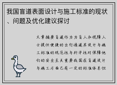 我国盲道表面设计与施工标准的现状、问题及优化建议探讨